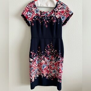 Adrianna Papell Work Dress, Size 2, Navy and Floral
